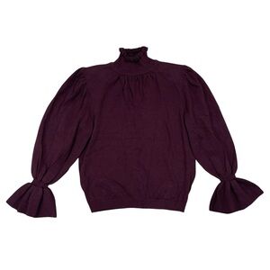 ba&sh Plum Ruffle Sleeve Turtleneck Top With Shoulder Pads